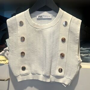 Zara white crop top with gold buttons